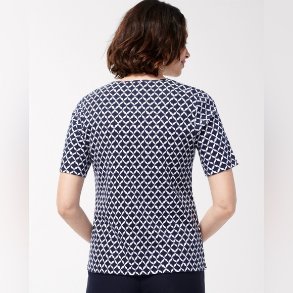 CHICO’S NWT XL 3 Cool Ikat Cotton Crew Neck Tee • Diamond Print Classic Navy - Picture 10 of 12